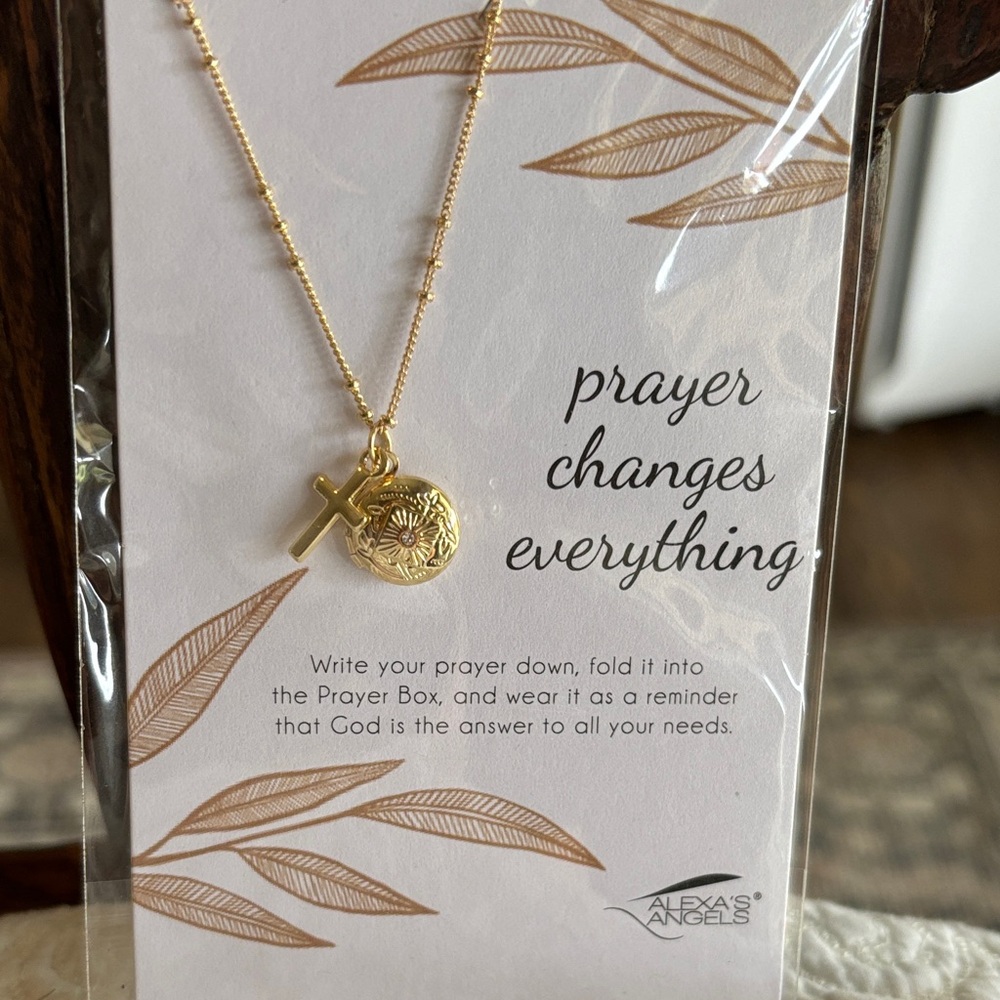 Gold Cross & Floral Disc Necklace - Prayer Charm